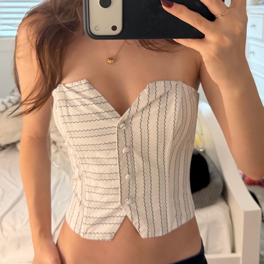 Princess Polly Striped White and Blue Corset Top